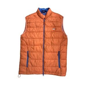 Johnnie O Light Orange Puffer Vest  Medium Zip Front Blue Lined Casual Outerwear